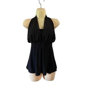 Fredericks of Hollywood Vintage Black Halter Top Size S Knit Chiffon Grecian